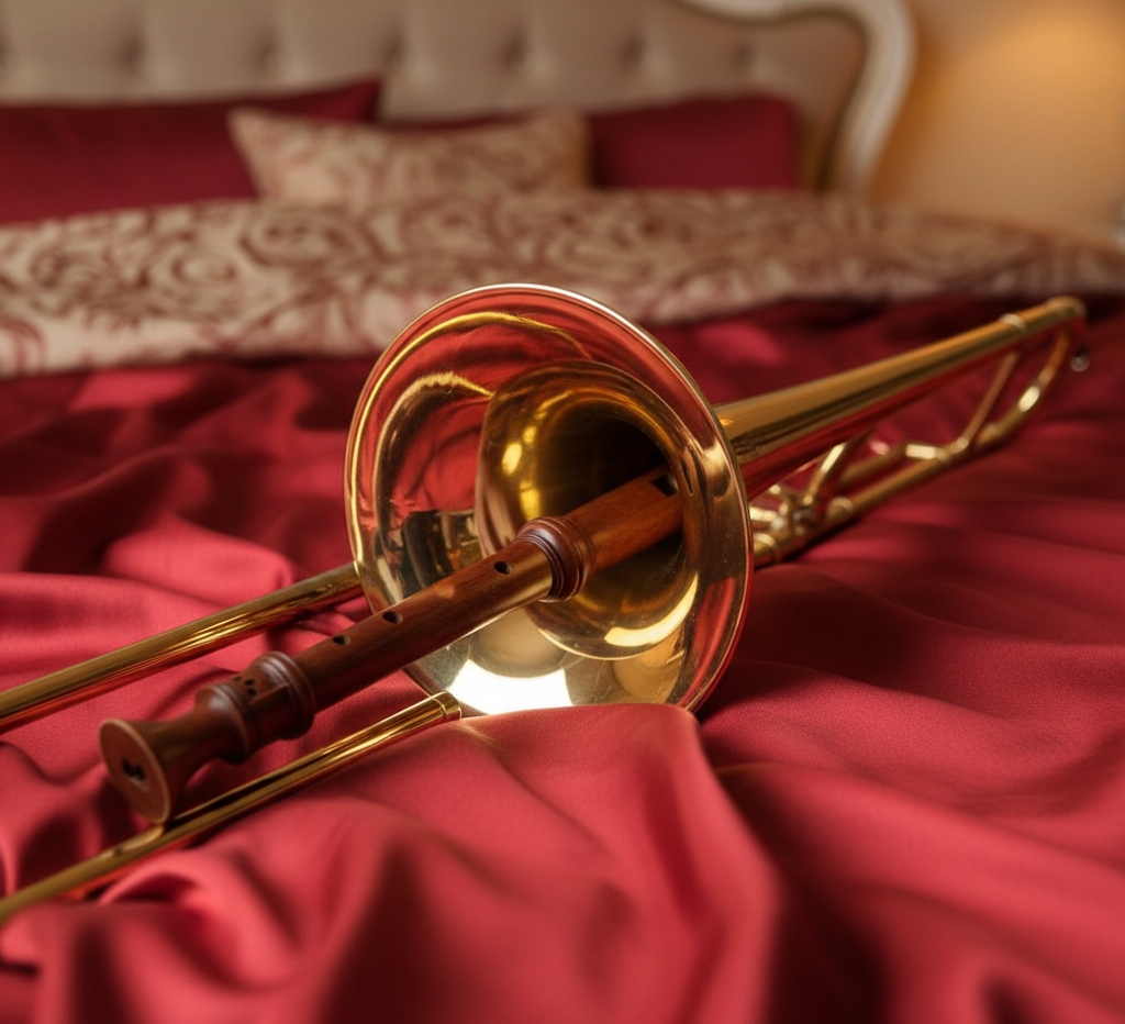 Illustrazione satirica - un flauto dentro un trombone